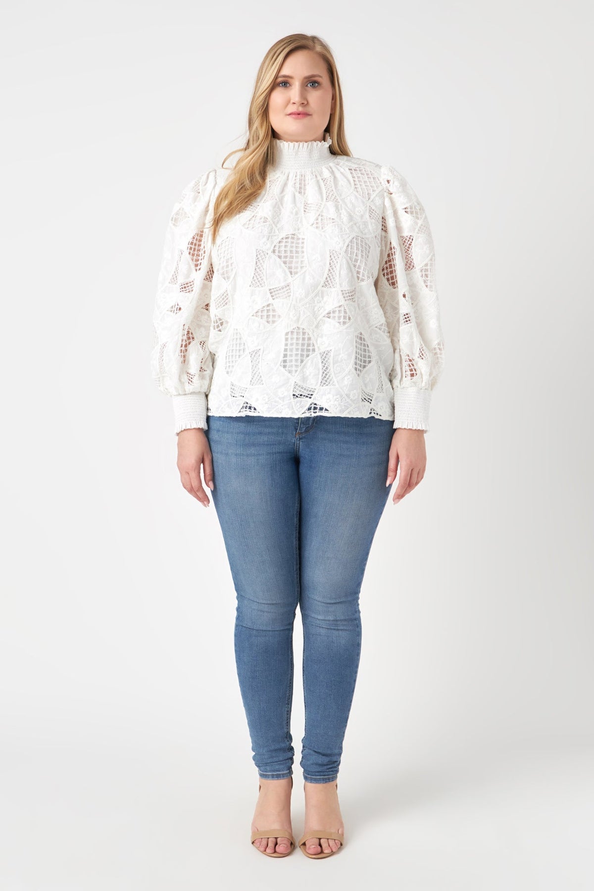 ENGLISH FACTORY - Embroidered Cotton Blouse with Smocked Neck - SHIRTS & BLOUSES available at Objectrare