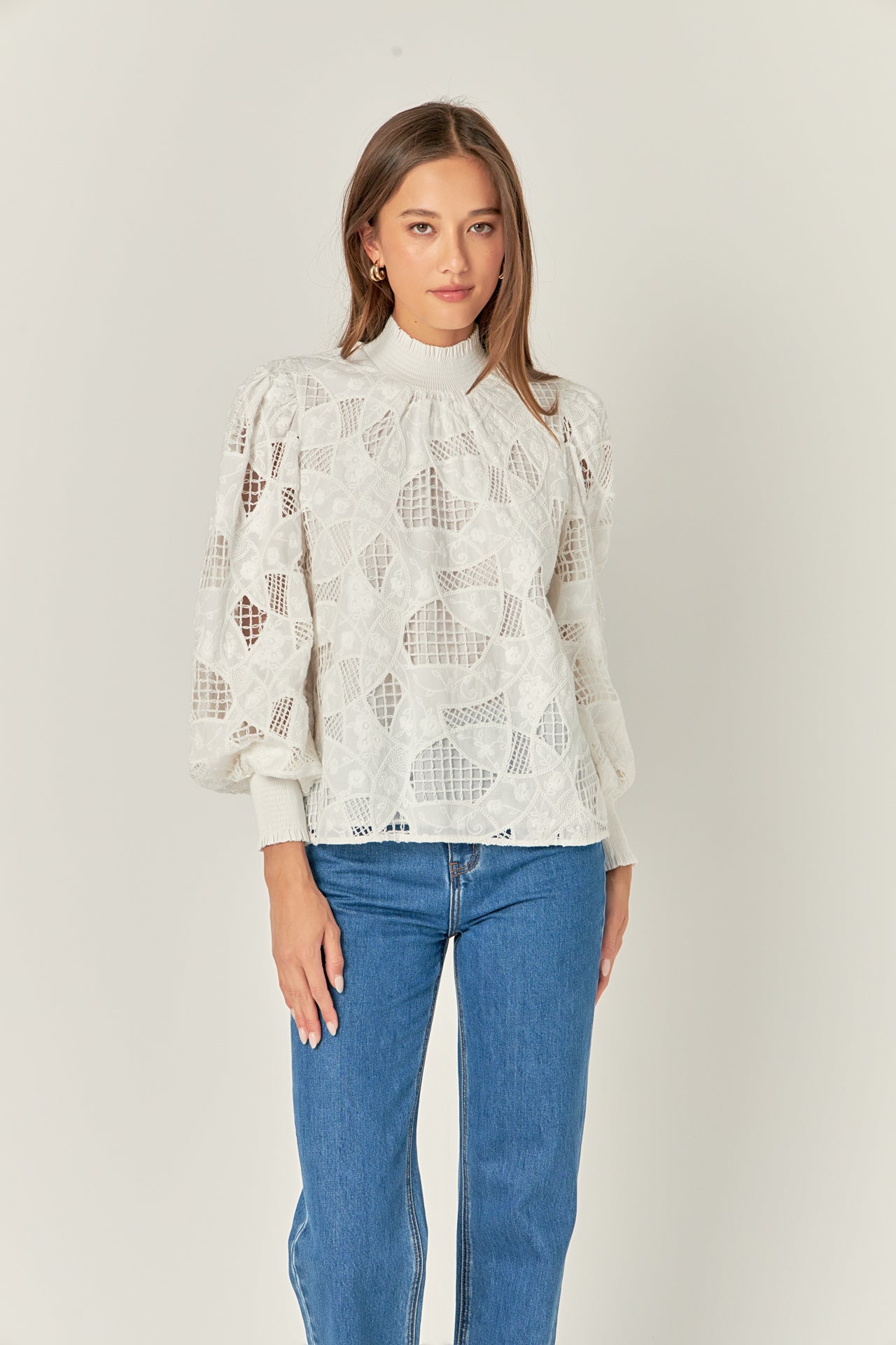 ENGLISH FACTORY - Embroidered Cotton Blouse with Smocked Neck - TOPS available at Objectrare