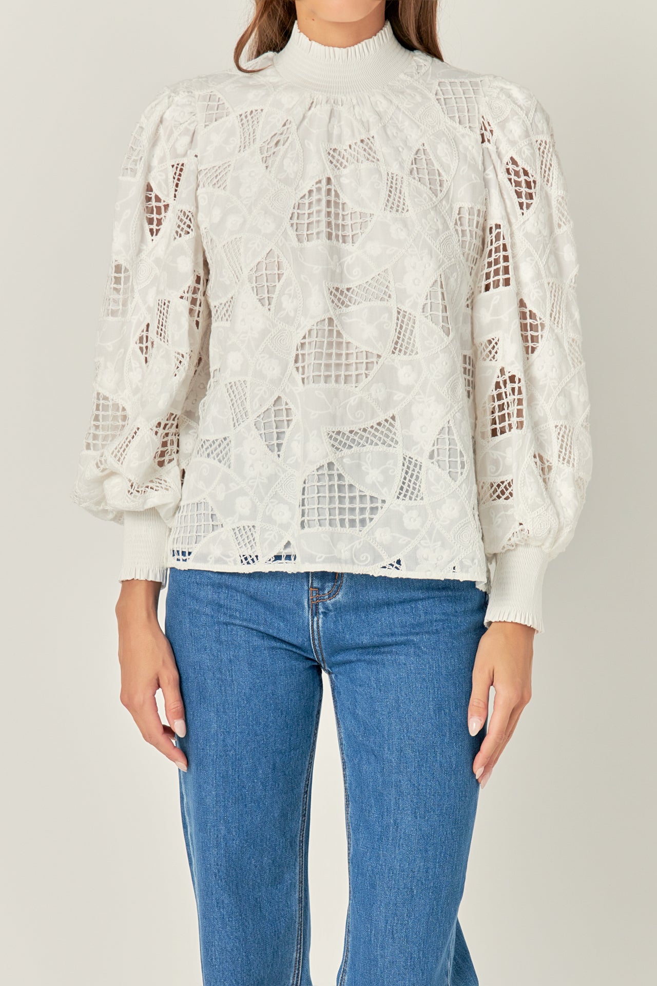 ENGLISH FACTORY - Embroidered Cotton Blouse with Smocked Neck - TOPS available at Objectrare