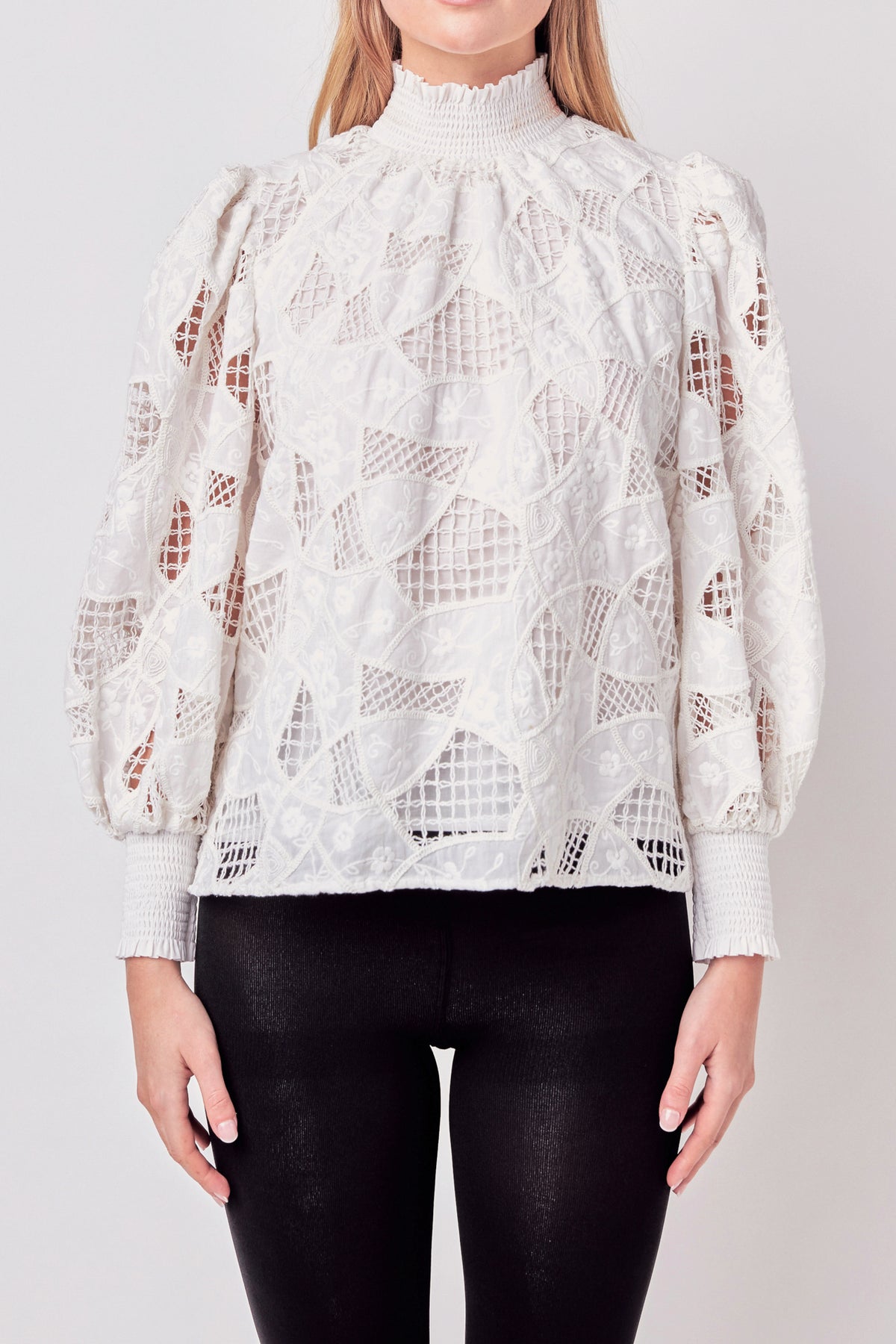 ENGLISH FACTORY - Embroidered Cotton Blouse with Smocked Neck - TOPS available at Objectrare