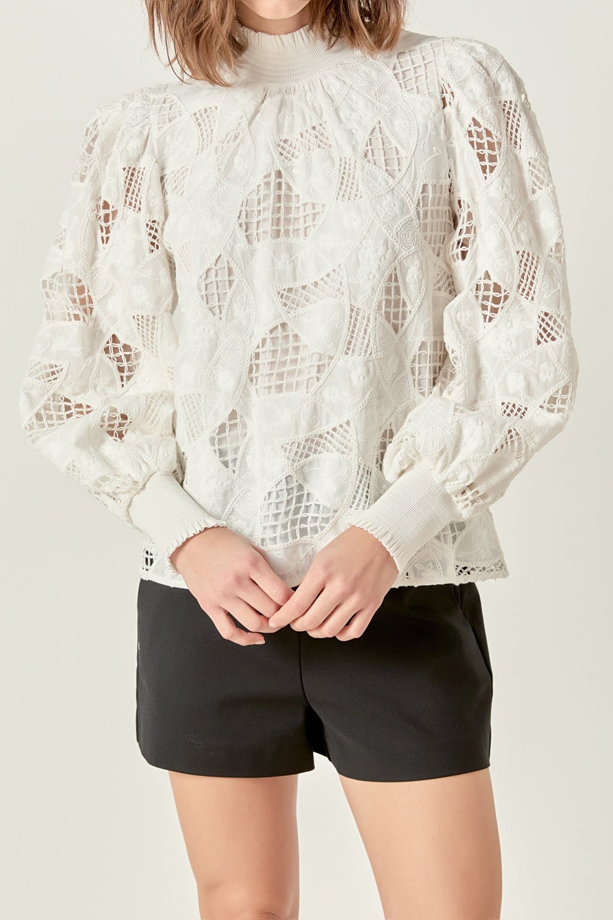 ENGLISH FACTORY - Embroidered Cotton Blouse with Smocked Neck - SHIRTS & BLOUSES available at Objectrare