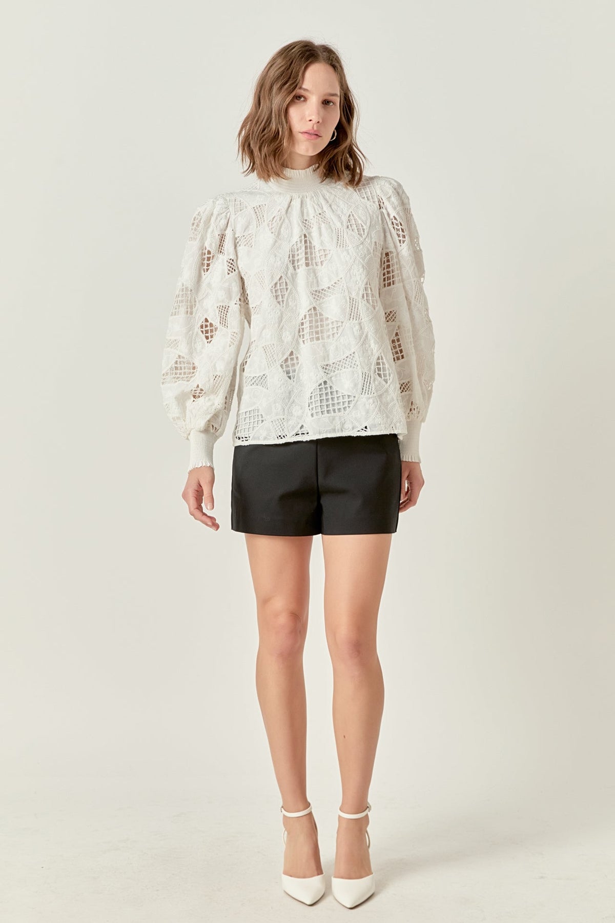 ENGLISH FACTORY - Embroidered Cotton Blouse with Smocked Neck - BLOUSES available at Objectrare