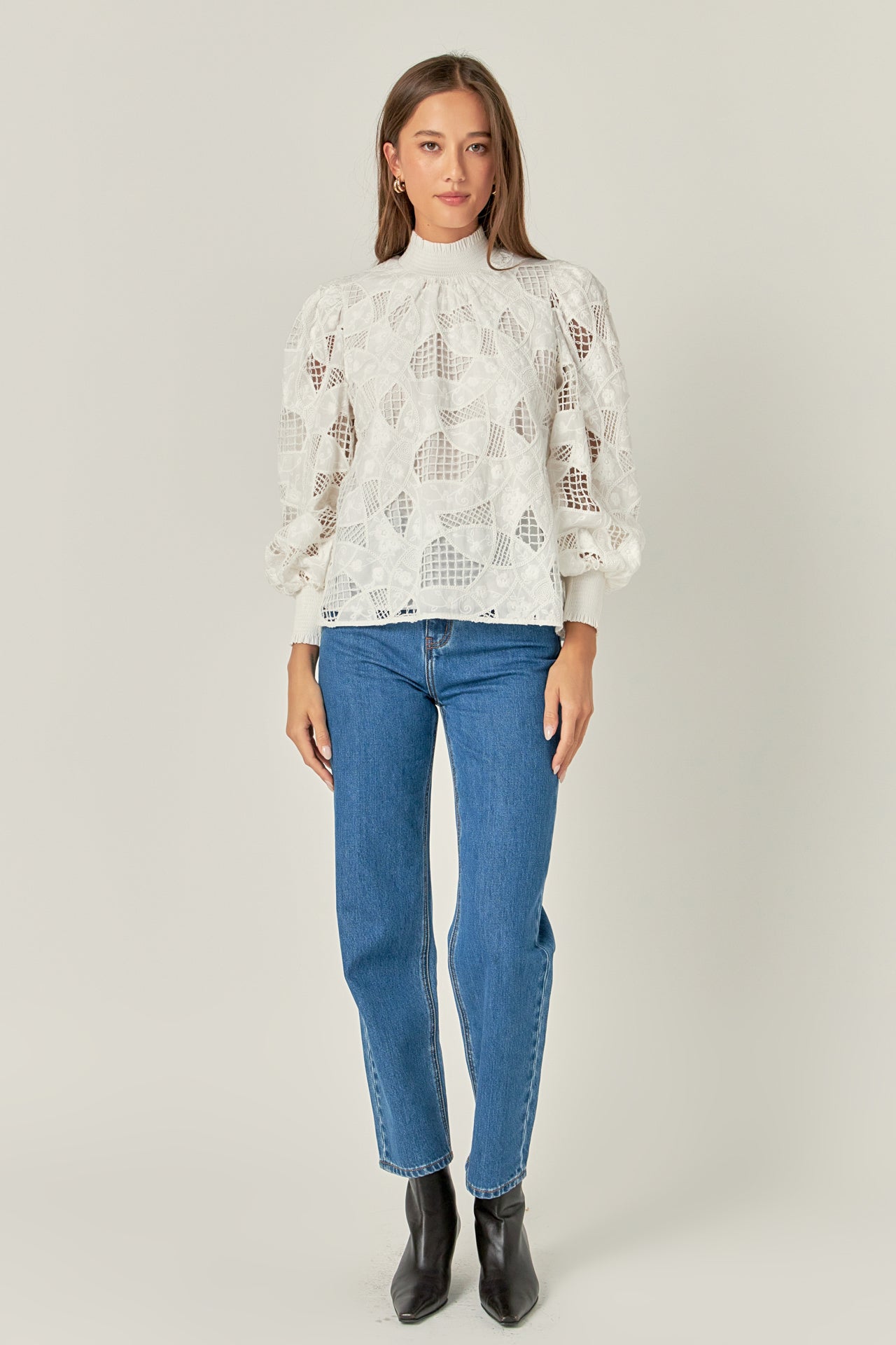 ENGLISH FACTORY - English Factory - Embroidered Cotton Blouse with Smocked Neck - SHIRTS & BLOUSES available at Objectrare