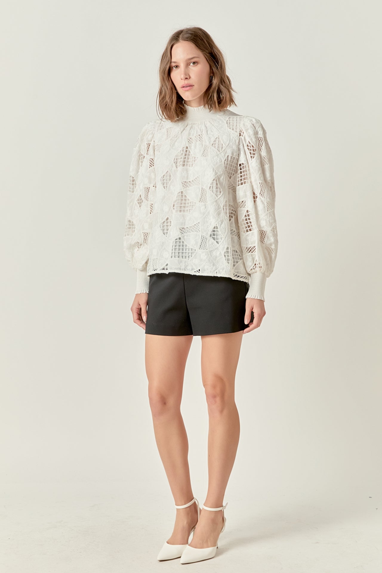 ENGLISH FACTORY - Embroidered Cotton Blouse with Smocked Neck - BLOUSES available at Objectrare
