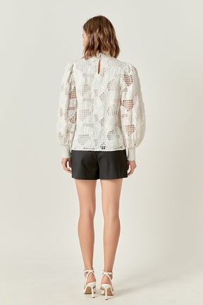 ENGLISH FACTORY - Embroidered Cotton Blouse with Smocked Neck - BLOUSES available at Objectrare