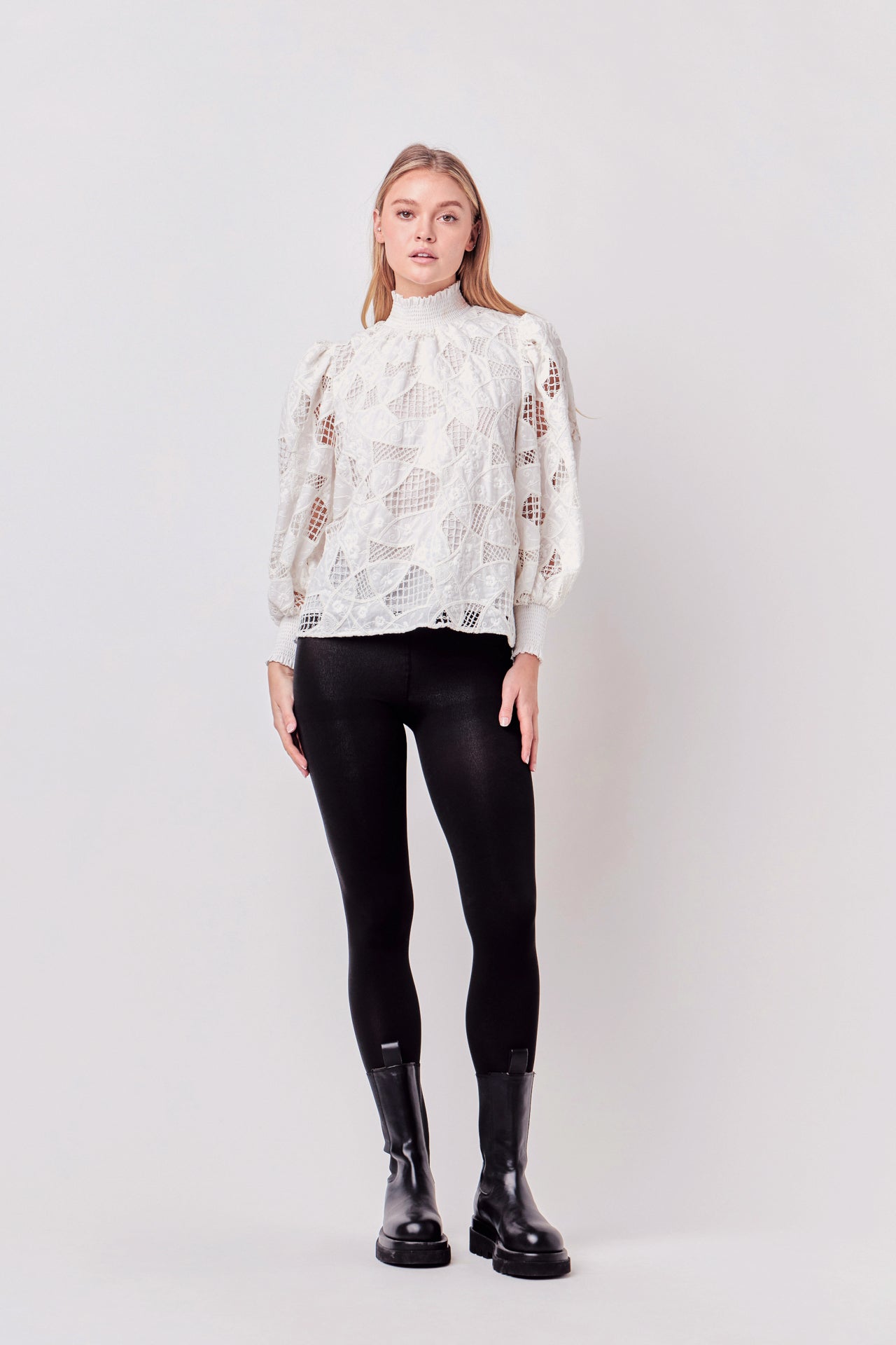 ENGLISH FACTORY - Embroidered Cotton Blouse with Smocked Neck - SHIRTS & BLOUSES available at Objectrare