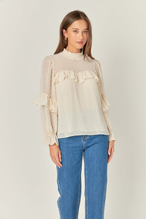 ENGLISH FACTORY - English Factory - Swiss Dot Chiffon Ruffle Blouse - SHIRTS & BLOUSES available at Objectrare