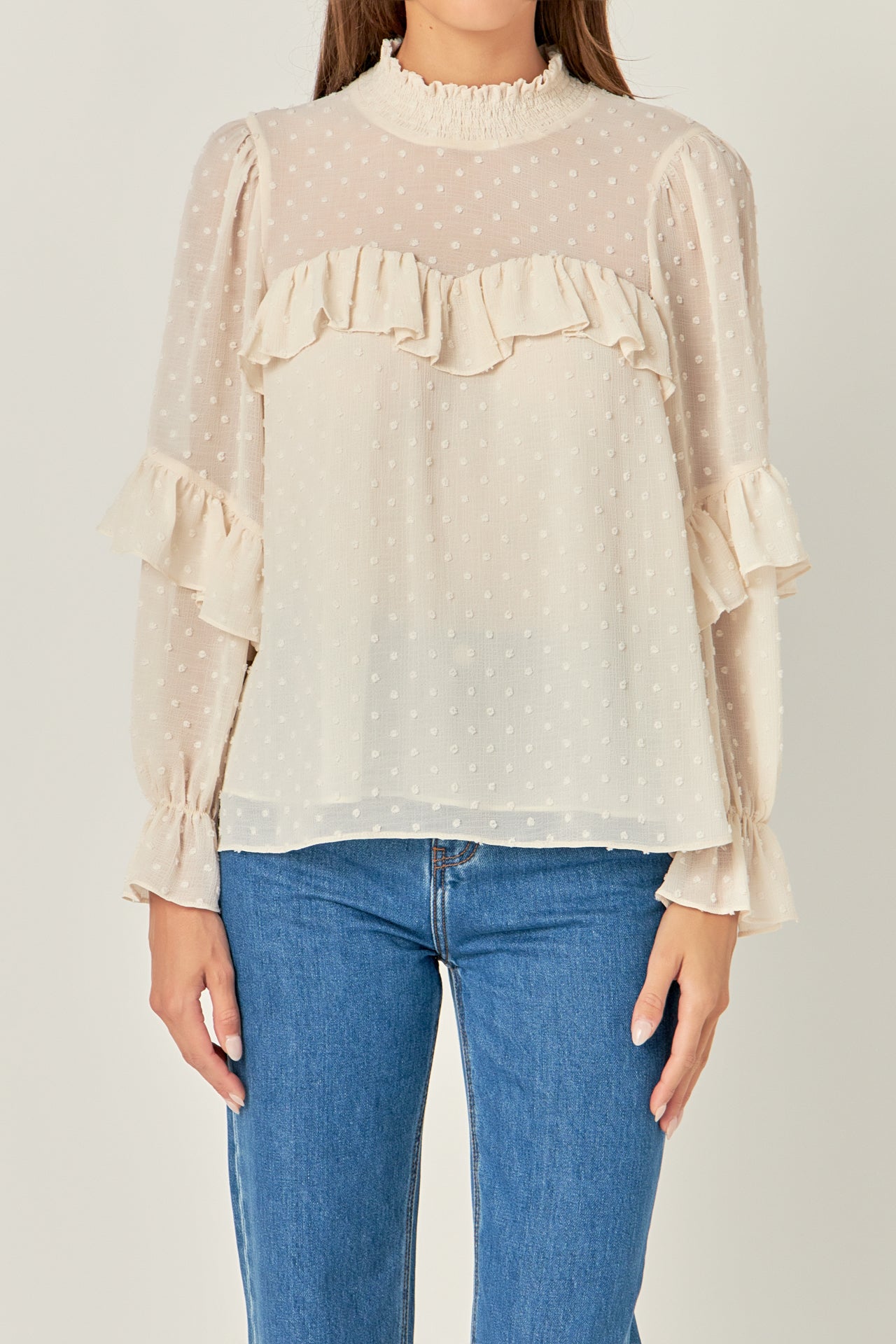 English Factory - Swiss Dot Chiffon Ruffle Blouse