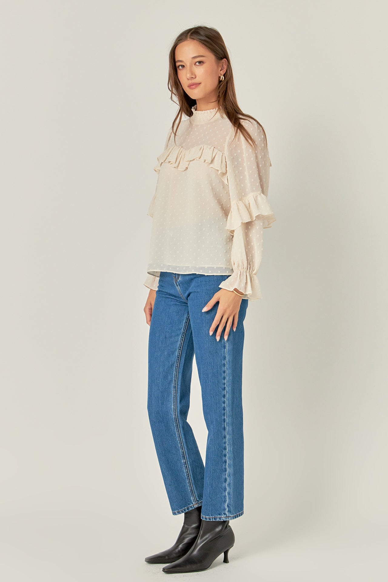 English Factory - Swiss Dot Chiffon Ruffle Blouse