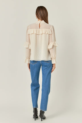 English Factory - Swiss Dot Chiffon Ruffle Blouse