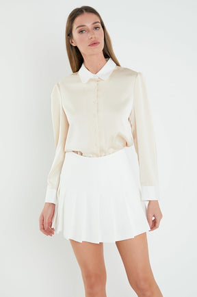 ENGLISH FACTORY - Silky Shirt with Poplin Combo Collar - SHIRTS & BLOUSES available at Objectrare
