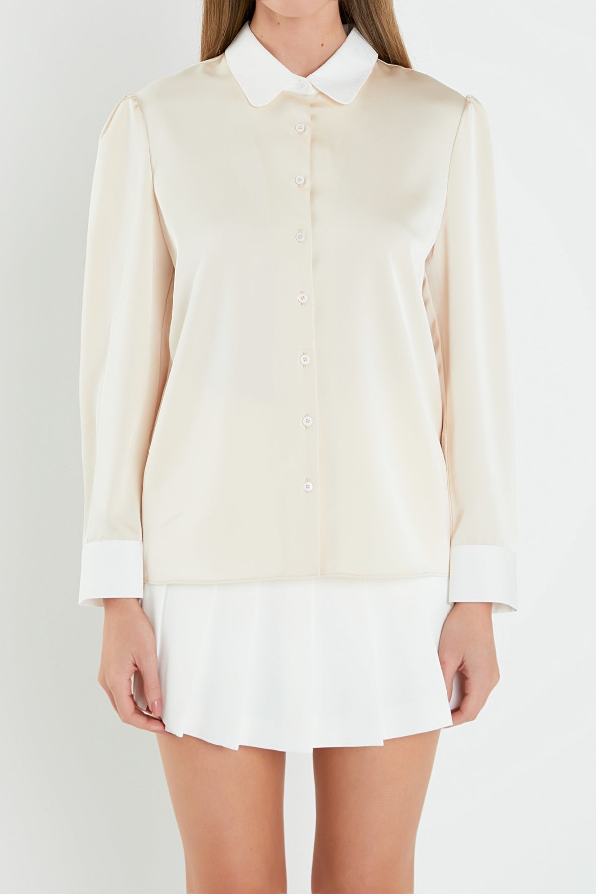 ENGLISH FACTORY - Silky Shirt with Poplin Combo Collar - SHIRTS & BLOUSES available at Objectrare