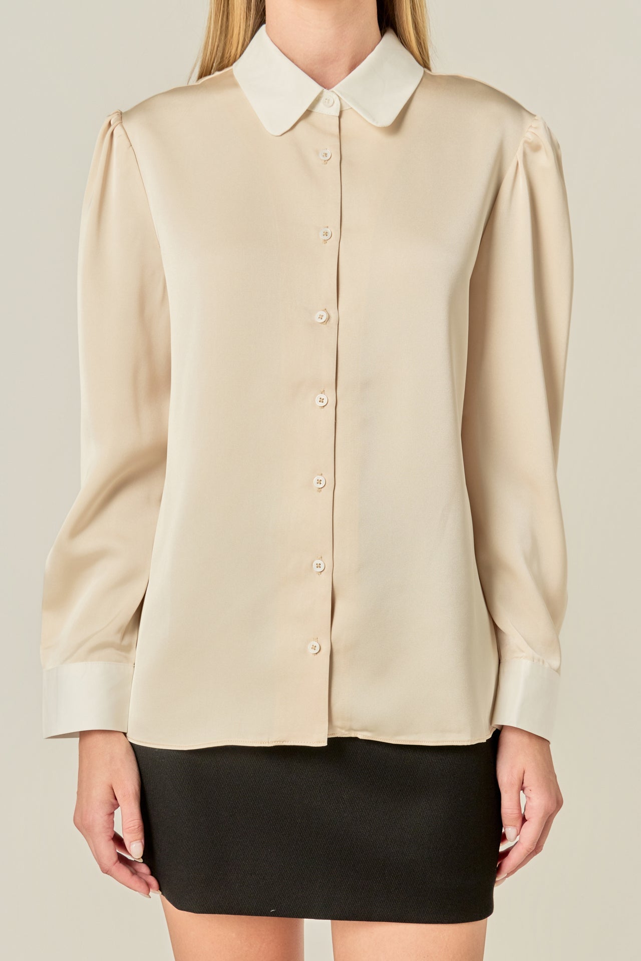 ENGLISH FACTORY - Silky Shirt with Poplin Combo Collar - TOPS available at Objectrare