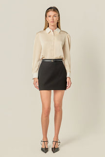 ENGLISH FACTORY - Silky Shirt with Poplin Combo Collar - TOPS available at Objectrare