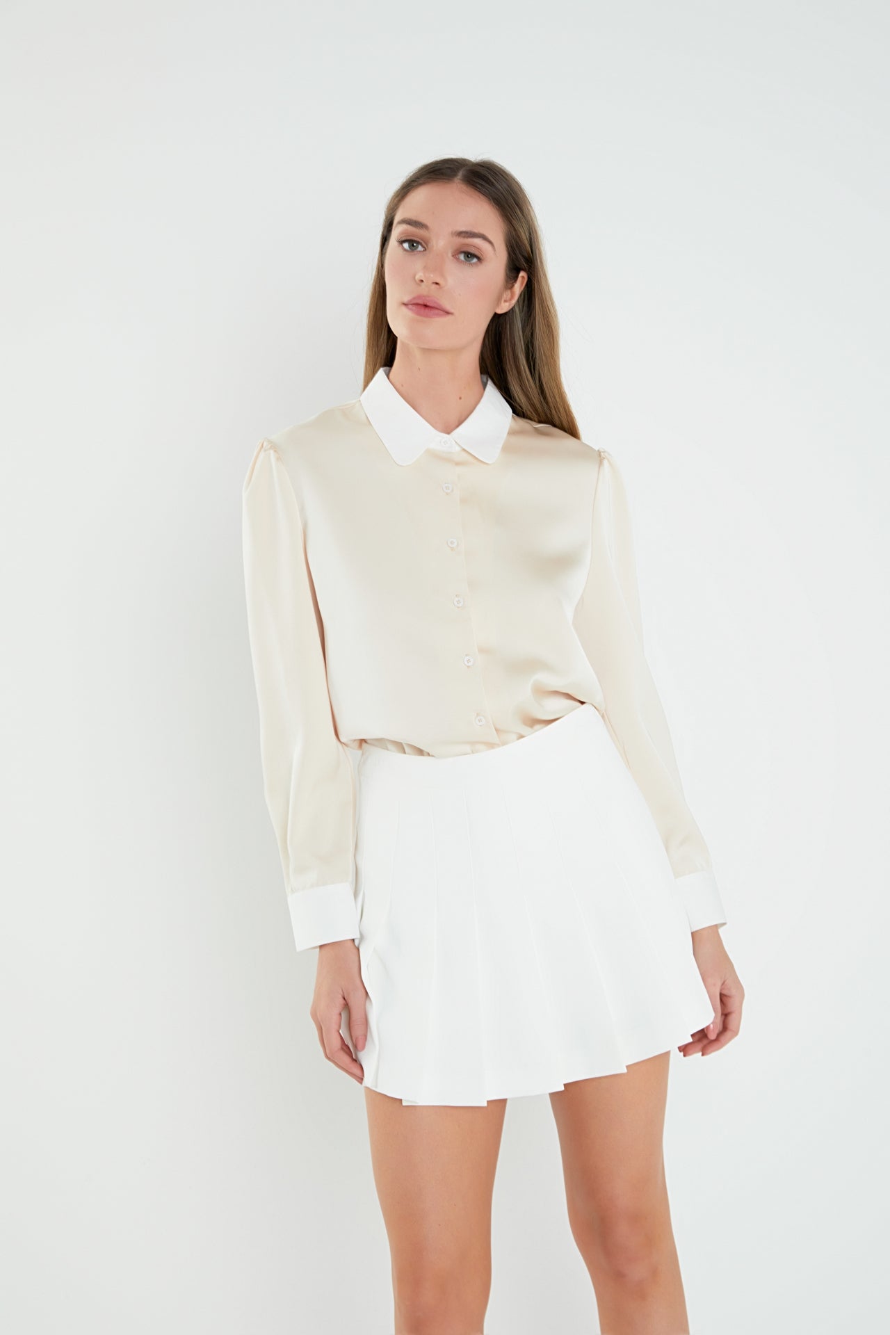 ENGLISH FACTORY - Silky Shirt with Poplin Combo Collar - TOPS available at Objectrare