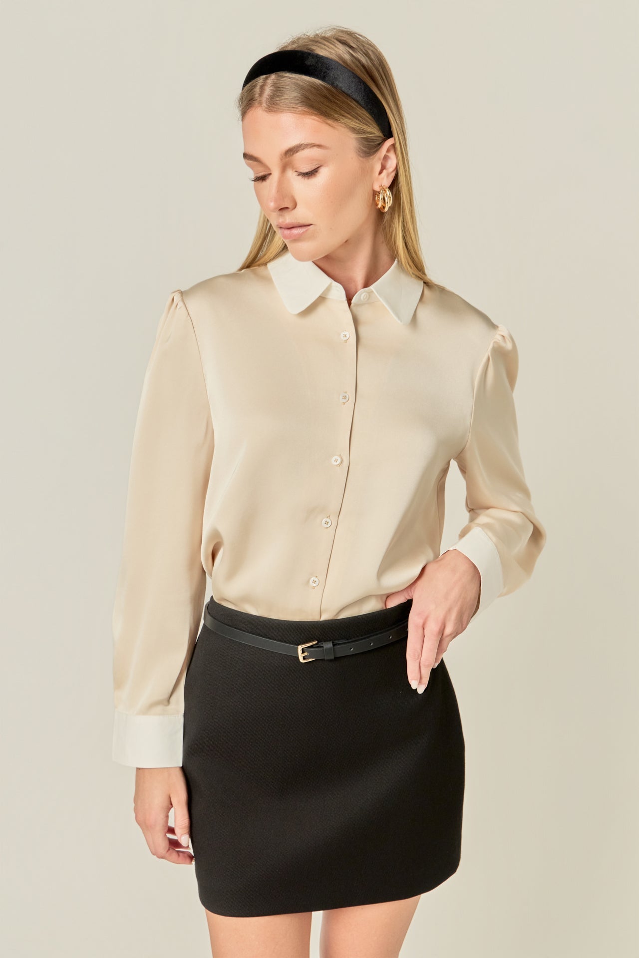 ENGLISH FACTORY - Silky Shirt with Poplin Combo Collar - TOPS available at Objectrare