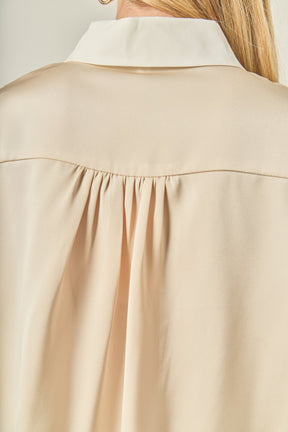 ENGLISH FACTORY - Silky Shirt with Poplin Combo Collar - TOPS available at Objectrare