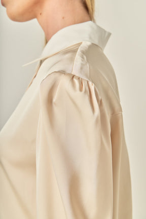 ENGLISH FACTORY - Silky Shirt with Poplin Combo Collar - TOPS available at Objectrare
