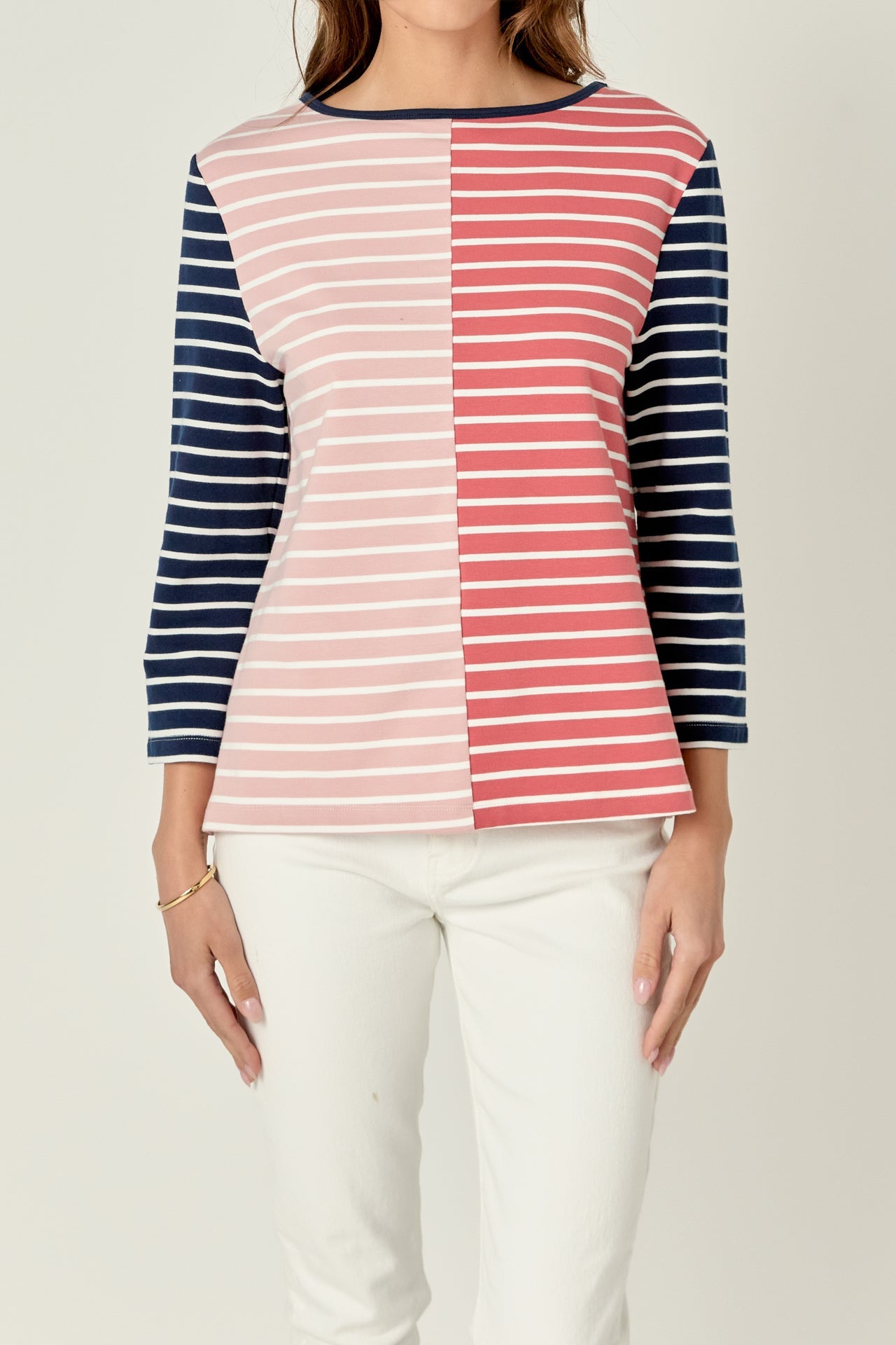 ENGLISH FACTORY - English Factory - Striped Color Blocked 3/4 Length Sleeve Tee - TOPS available at Objectrare