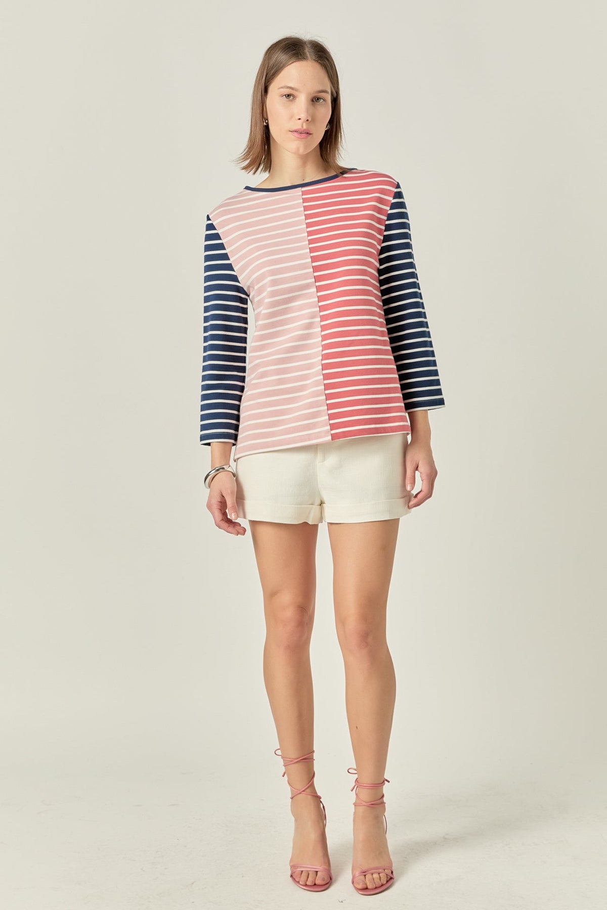 ENGLISH FACTORY - Striped Color Blocked 3/4 Length Sleeve Tee - TOPS available at Objectrare