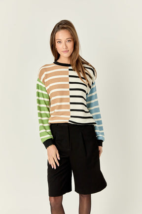 ENGLISH FACTORY - Striped Combo Sweater with Buttons - SWEATERS & KNITS available at Objectrare