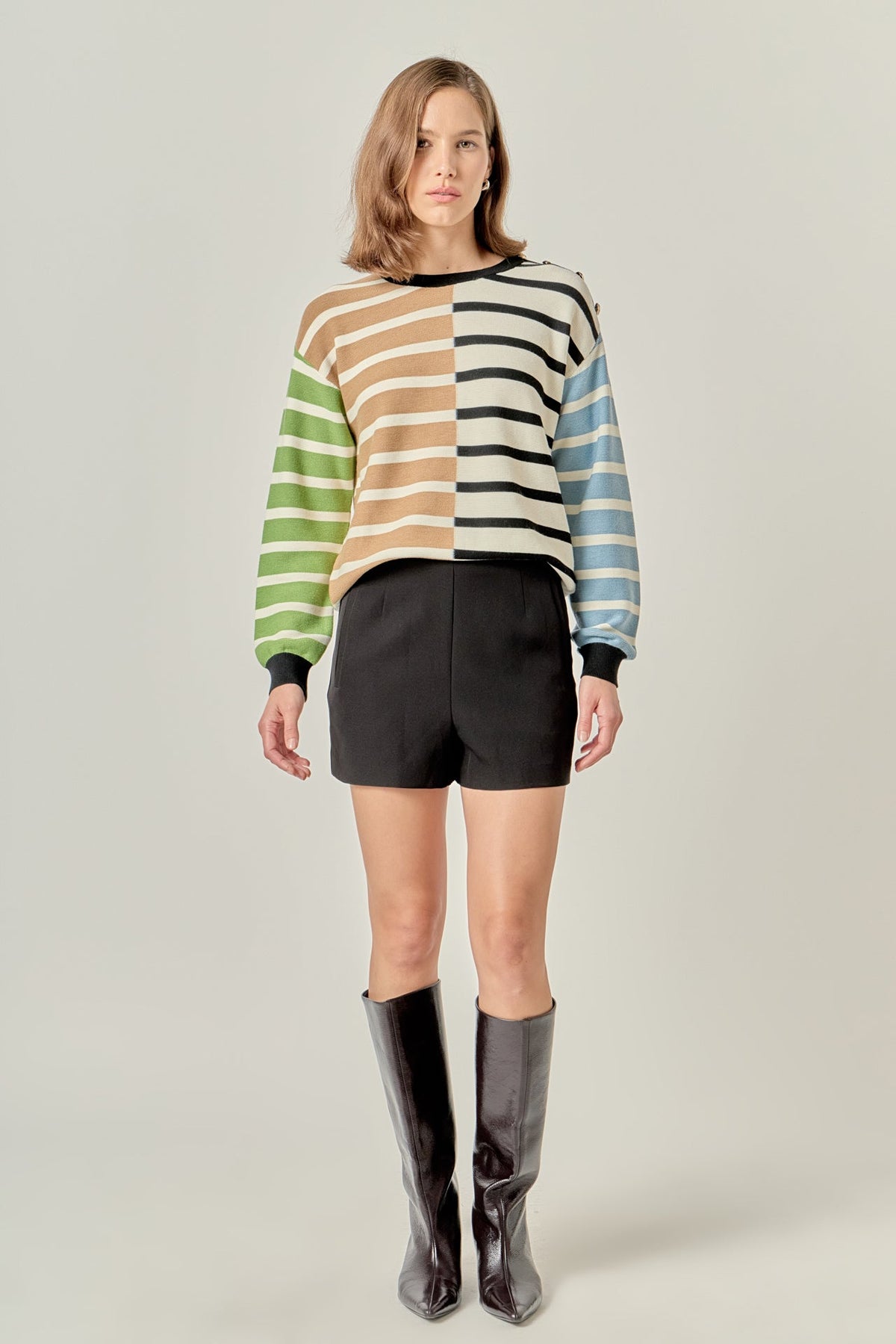 Striped Combo Sweater with Buttons