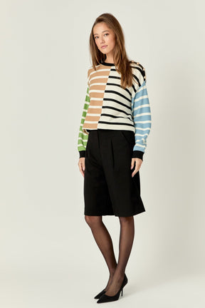 ENGLISH FACTORY - Striped Combo Sweater with Buttons - SWEATERS & KNITS available at Objectrare