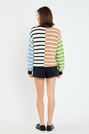 ENGLISH FACTORY - Striped Combo Sweater with Buttons - SWEATERS & KNITS available at Objectrare