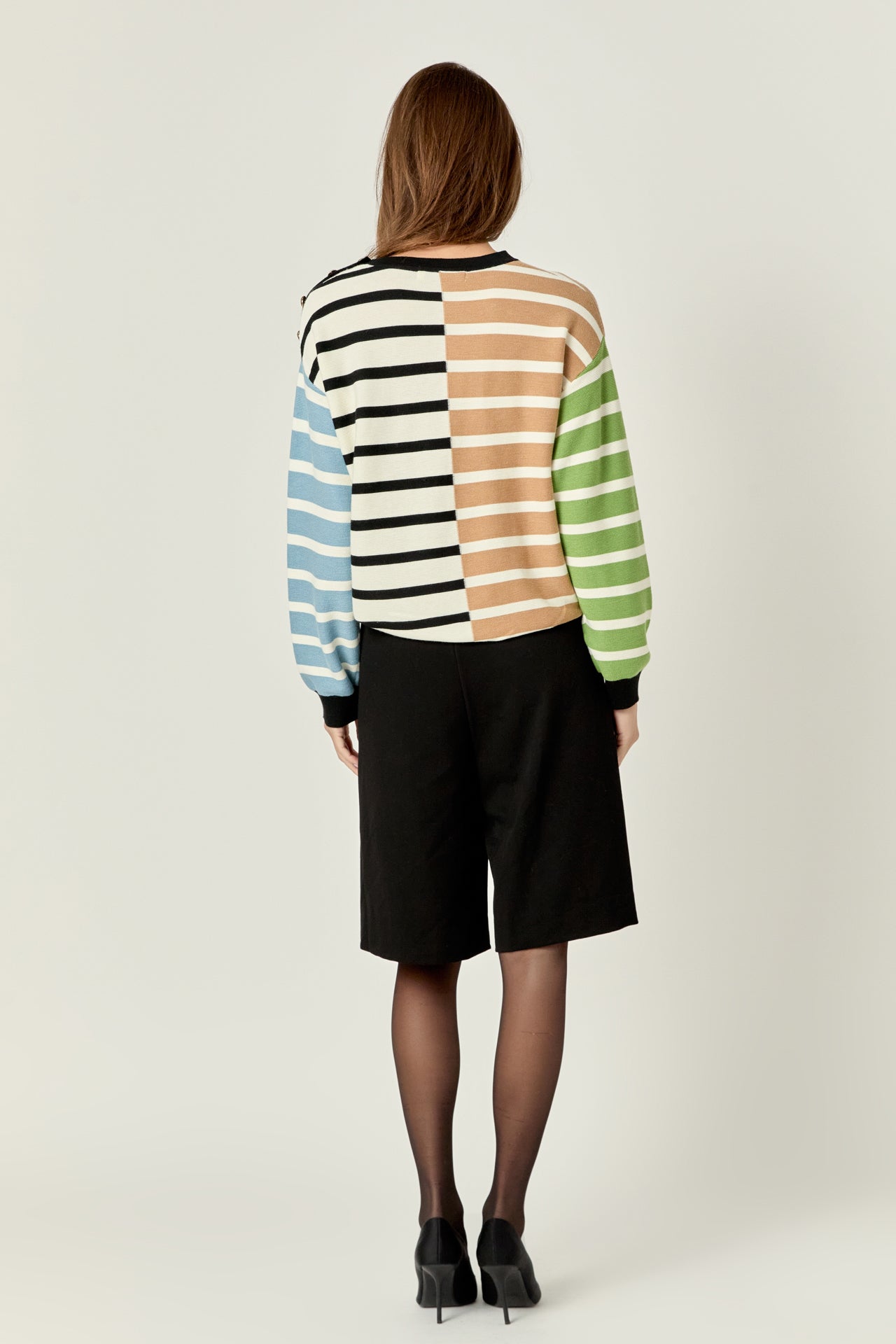 ENGLISH FACTORY - English Factory - Striped Combo Sweater with Buttons - SWEATERS & KNITS available at Objectrare