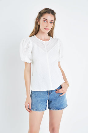 ENGLISH FACTORY - English Factory - Eyelet Puff Sleeve Top - TOPS available at Objectrare