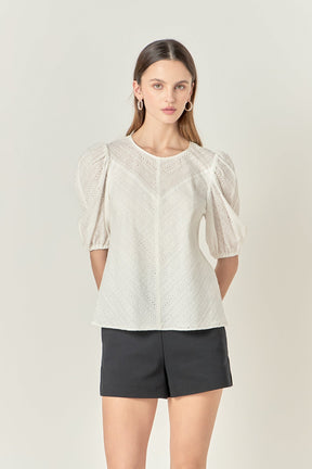 ENGLISH FACTORY - Eyelet Puff Sleeve Top - TOPS available at Objectrare