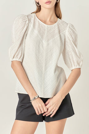 ENGLISH FACTORY - Eyelet Puff Sleeve Top - TOPS available at Objectrare