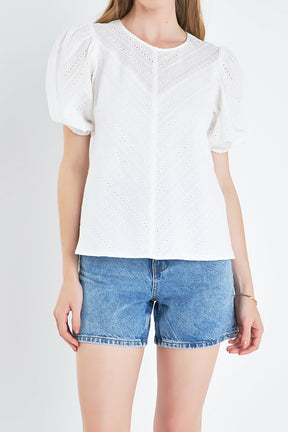 ENGLISH FACTORY - English Factory - Eyelet Puff Sleeve Top - TOPS available at Objectrare