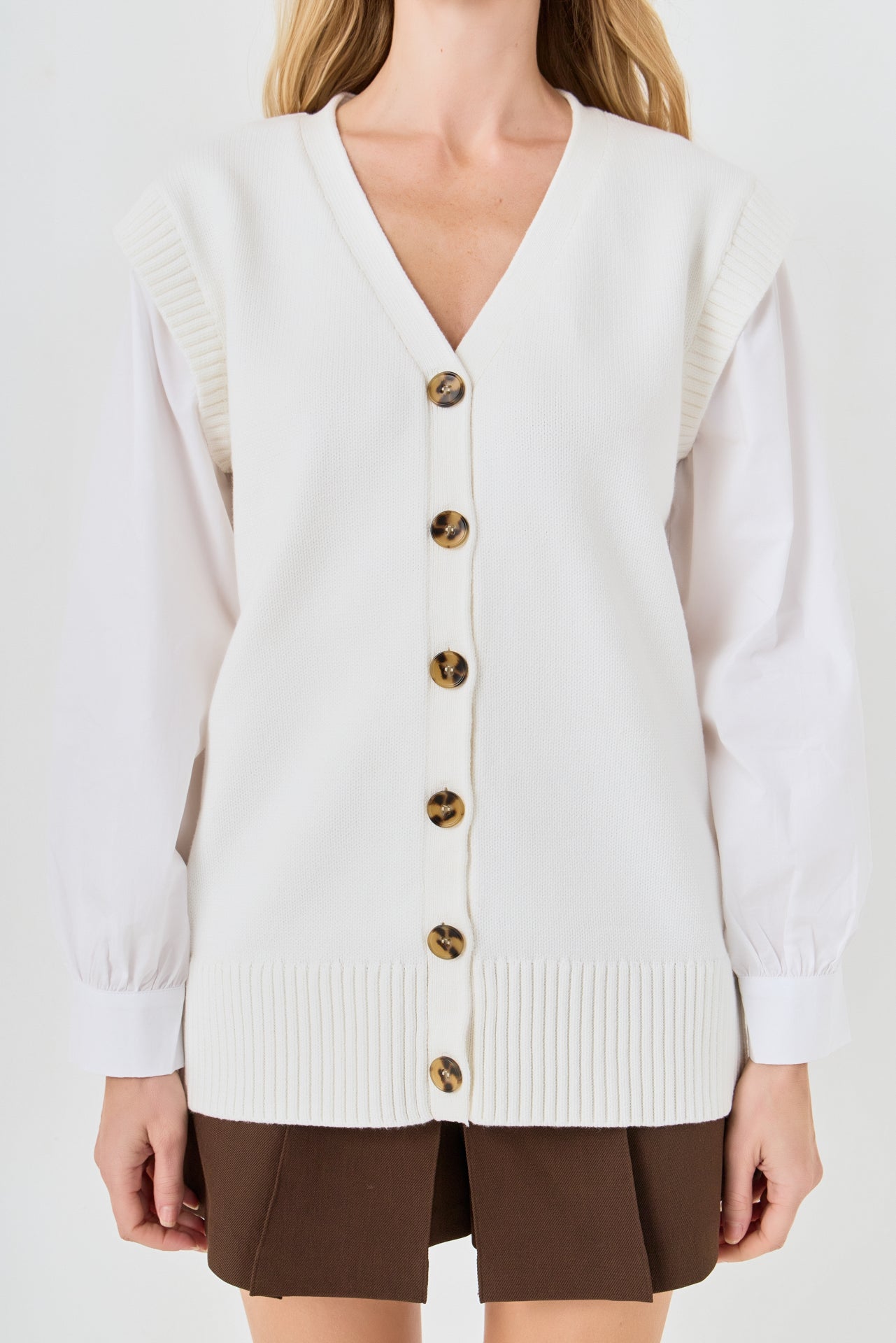ENGLISH FACTORY - Knit and Poplin Combo Cardigan - SWEATERS & KNITS available at Objectrare