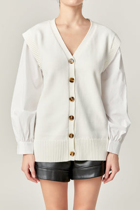 ENGLISH FACTORY - Knit and Poplin Combo Cardigan - SWEATERS & KNITS available at Objectrare