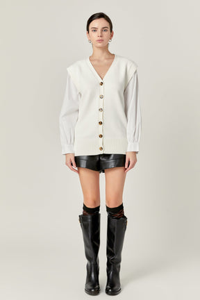 ENGLISH FACTORY - Knit and Poplin Combo Cardigan - SWEATERS & KNITS available at Objectrare