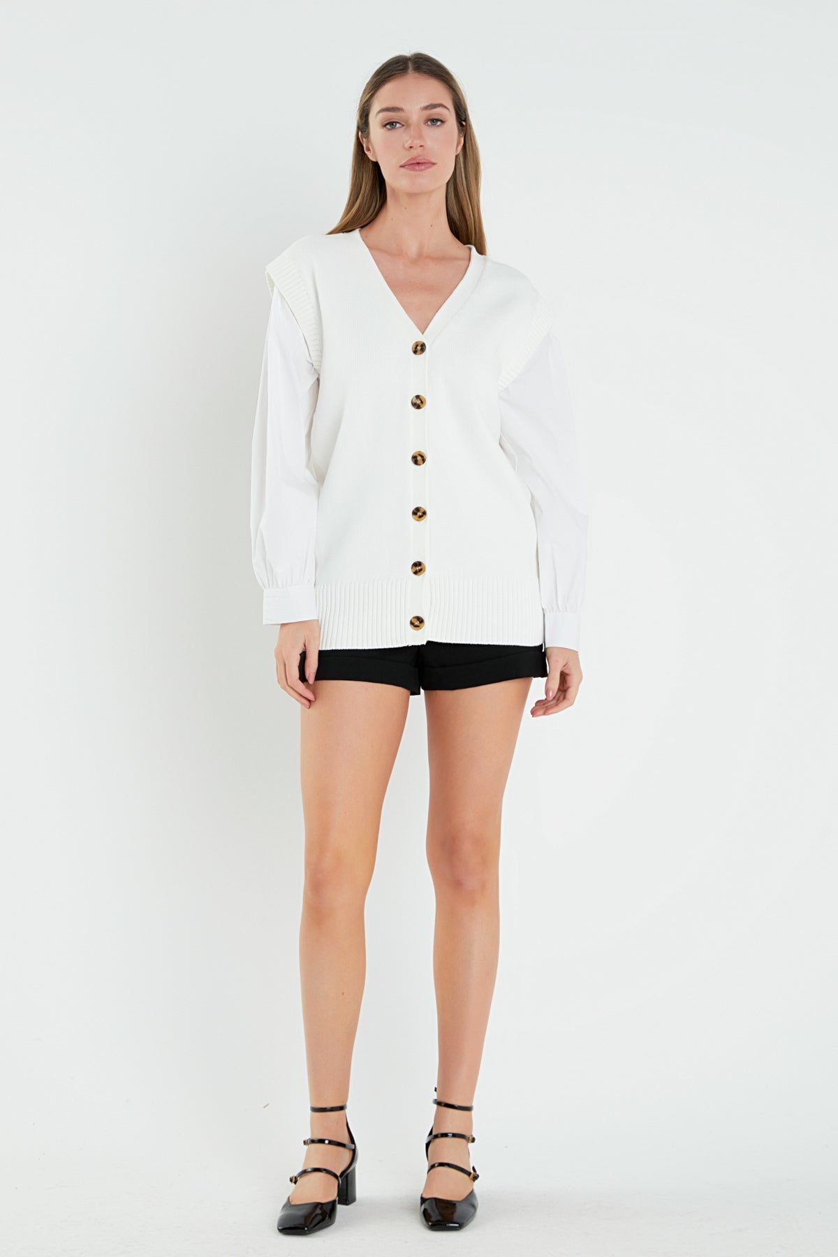 ENGLISH FACTORY - Knit and Poplin Combo Cardigan - CARDIGANS available at Objectrare