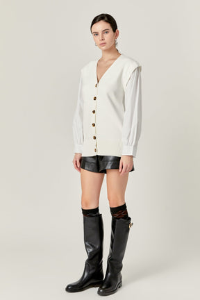 ENGLISH FACTORY - Knit and Poplin Combo Cardigan - SWEATERS & KNITS available at Objectrare