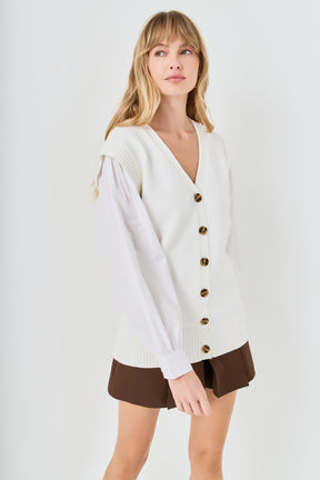 ENGLISH FACTORY - Knit and Poplin Combo Cardigan - SWEATERS & KNITS available at Objectrare
