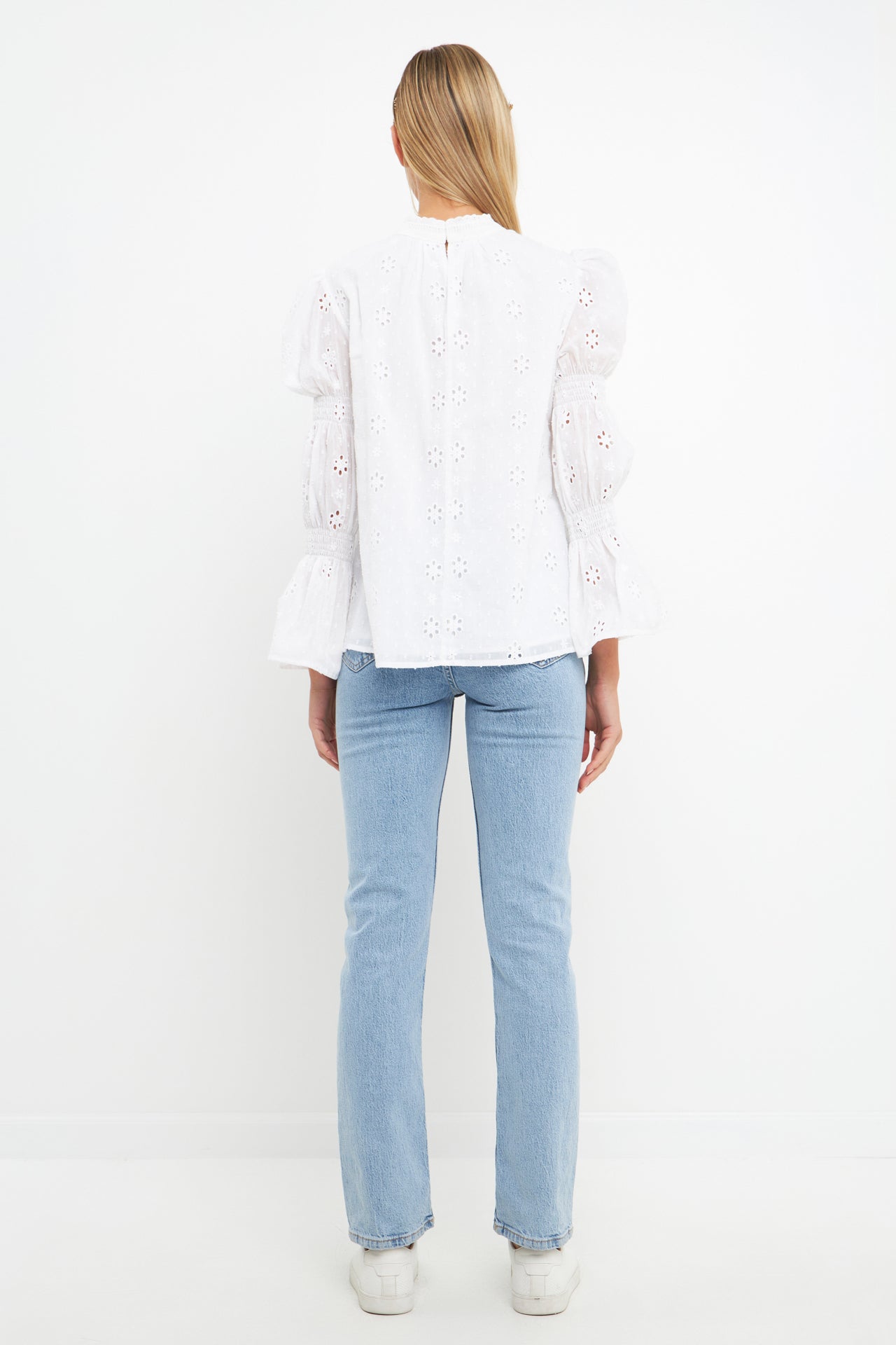 ENGLISH FACTORY - Embroidered Swiss Dot Ruched Sleeve Top - TOPS available at Objectrare