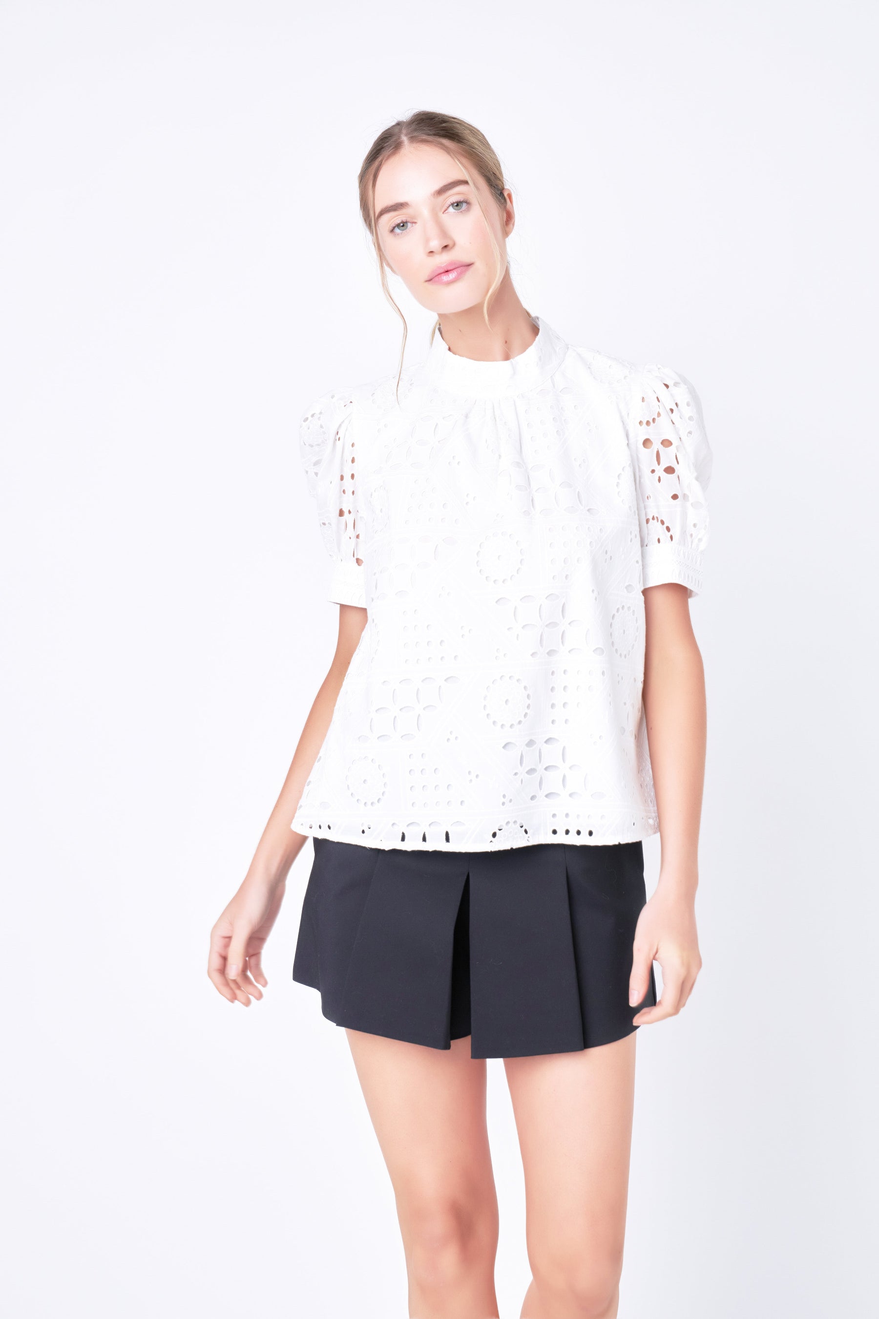 ENGLISH FACTORY - English Factory - Broderie Anglaise Puff Sleeve Top - TOPS available at Objectrare