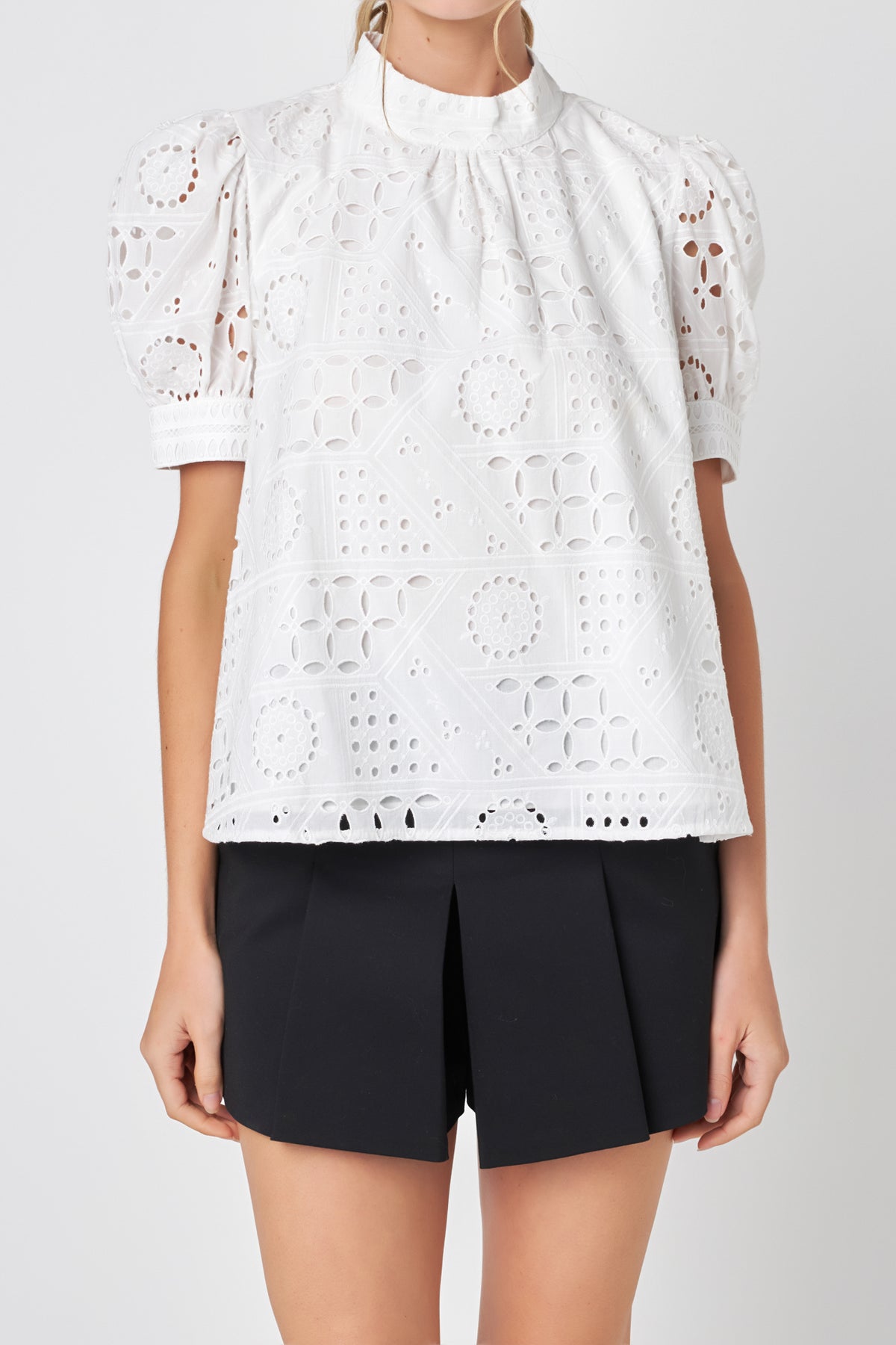 ENGLISH FACTORY - Broderie Anglaise Puff Sleeve Top - TOPS available at Objectrare