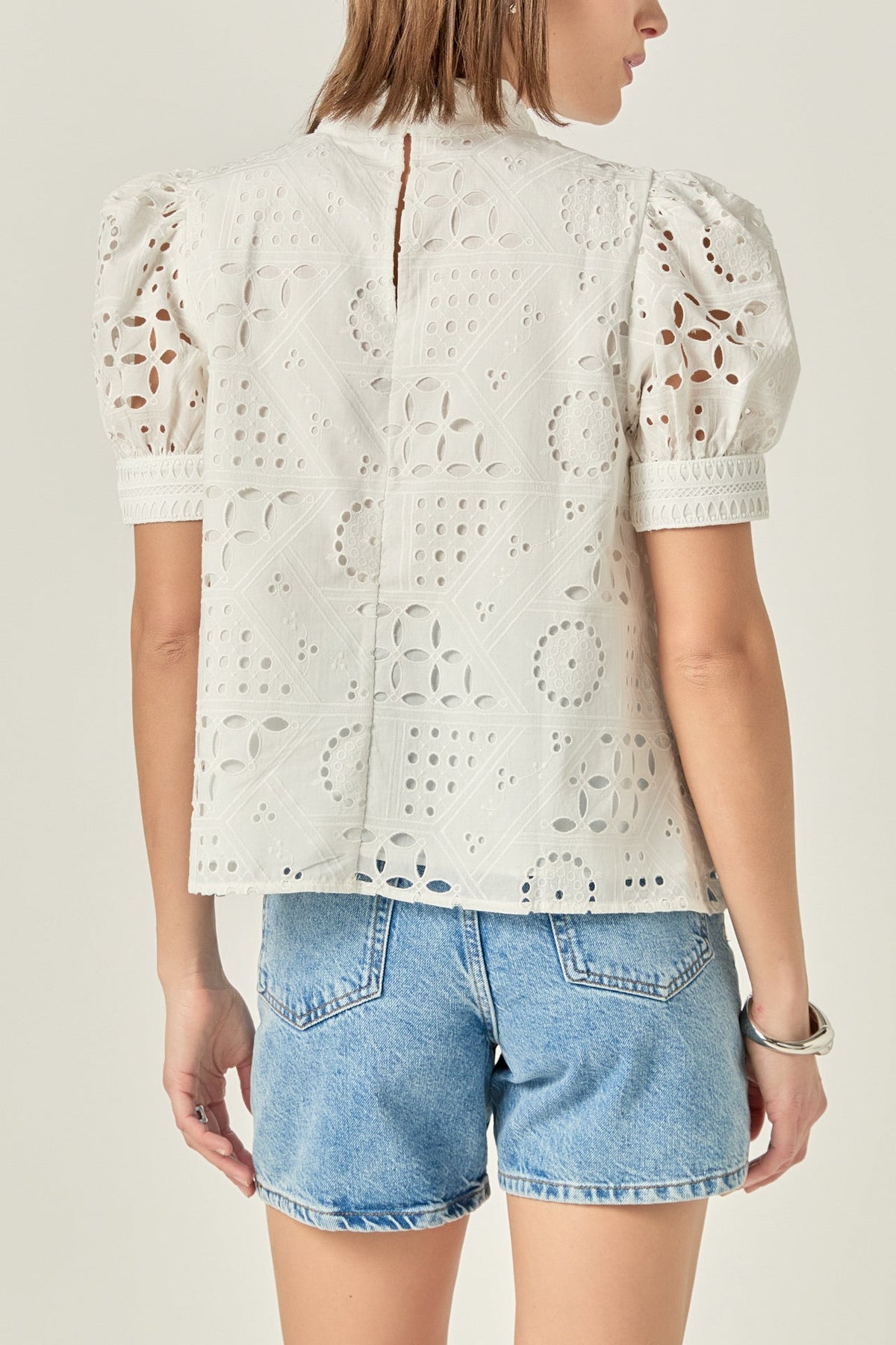 ENGLISH FACTORY - Broderie Anglaise Puff Sleeve Top - TOPS available at Objectrare