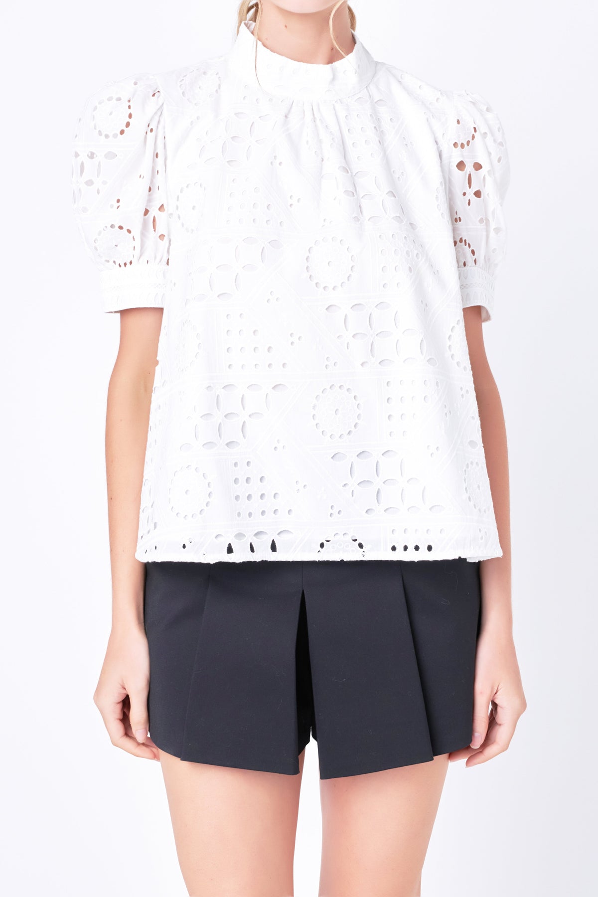 ENGLISH FACTORY - English Factory - Broderie Anglaise Puff Sleeve Top - TOPS available at Objectrare