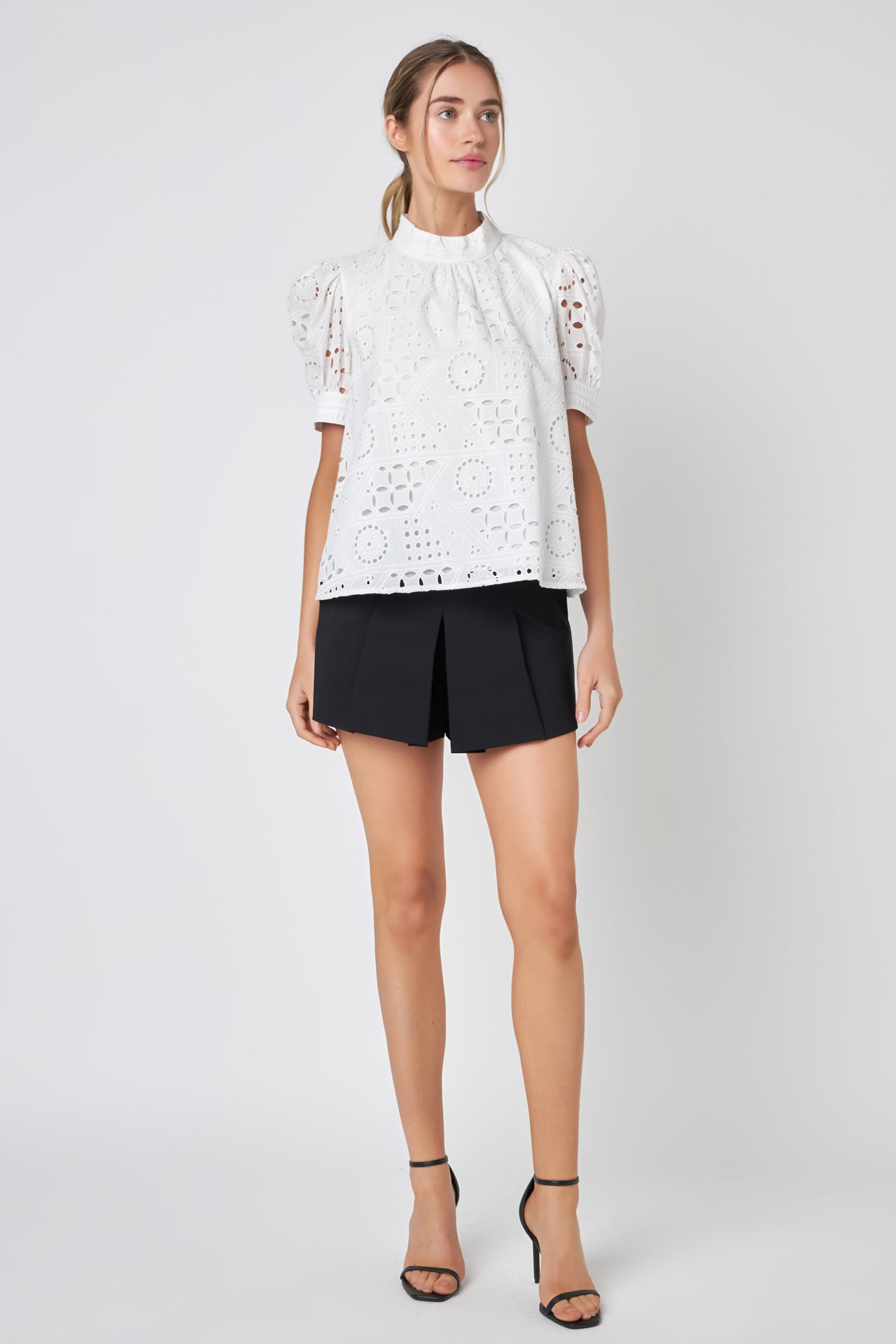 ENGLISH FACTORY - Broderie Anglaise Puff Sleeve Top - TOPS available at Objectrare