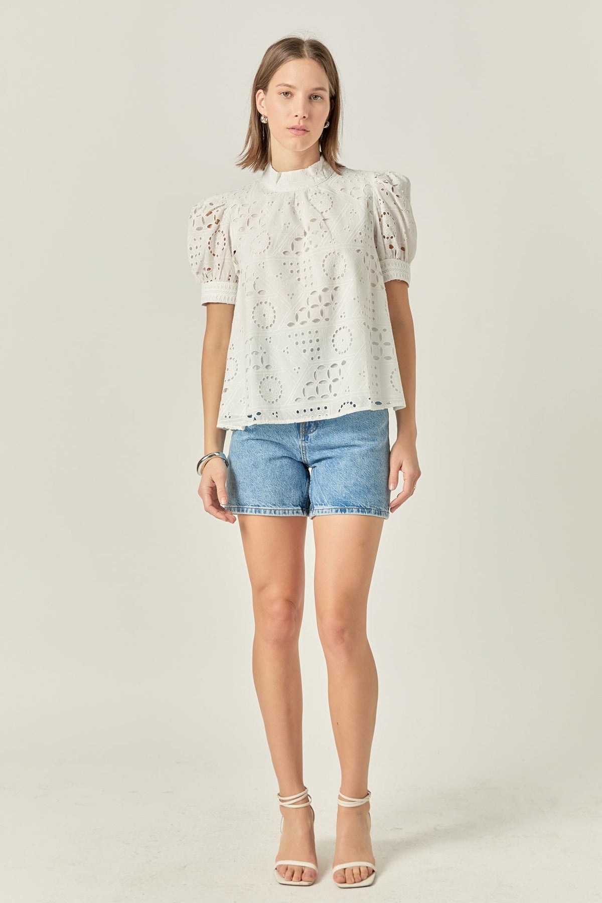 ENGLISH FACTORY - Broderie Anglaise Puff Sleeve Top - TOPS available at Objectrare
