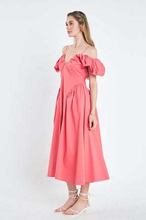 ENGLISH FACTORY - Ruched Sleeve Midi Dress - DRESSES available at Objectrare