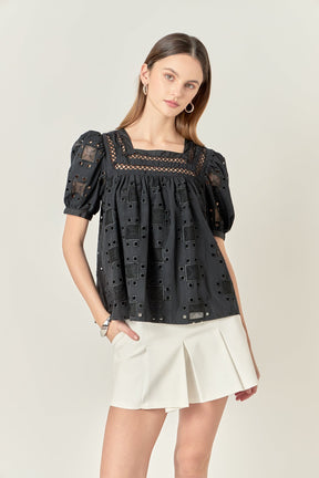 ENGLISH FACTORY - Square Neck Embroidered Top - TOPS available at Objectrare