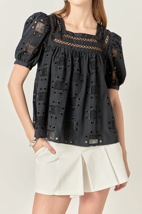 ENGLISH FACTORY - Square Neck Embroidered Top - TOPS available at Objectrare