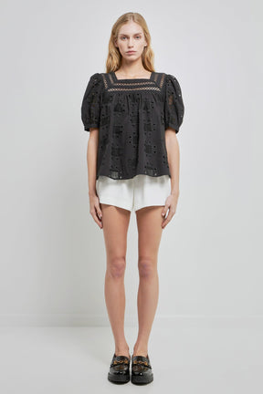 ENGLISH FACTORY - English Factory - Square Neck Embroidered Top - TOPS available at Objectrare